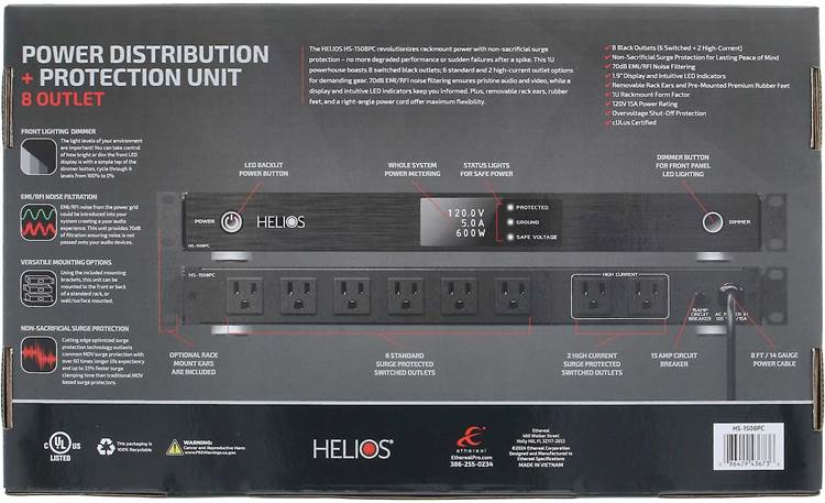 Ethereal Helios HS-1508PC Rack-mountable, 8-outlet surge protector and ...