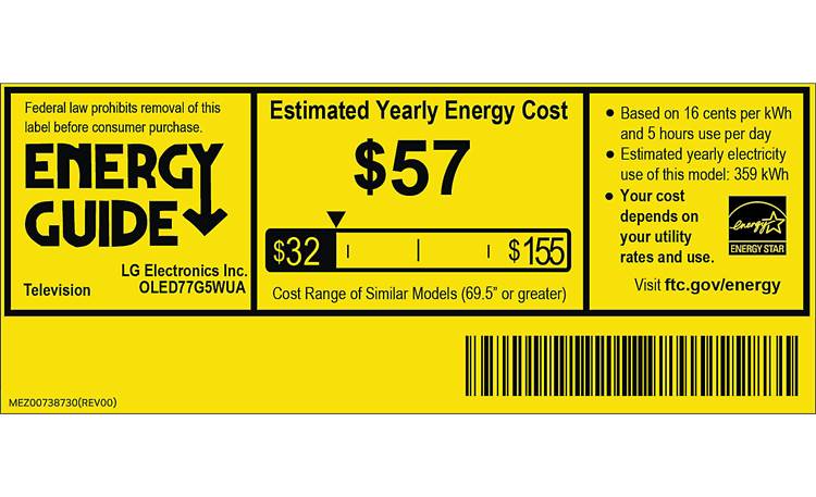 LG OLED77G5WUA Energy Guide