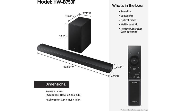 Samsung HW-B750F Dimensions