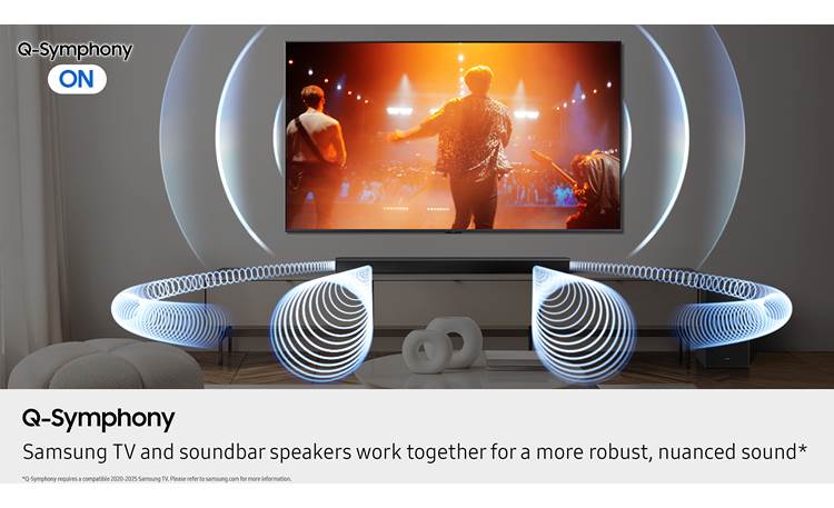 Samsung HW-B750F Seamlessly plays along with the built-in speakers in select Samsung TVs