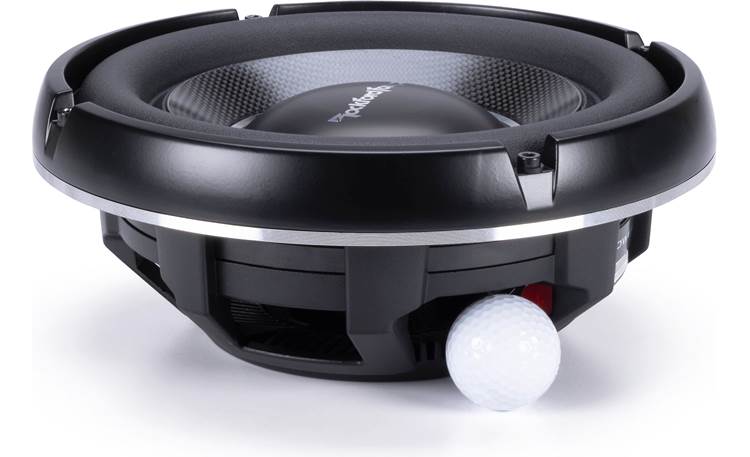 Rockford Fosgate T1S1-10P Golf ball shown for scale 