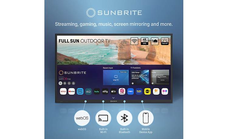SunBrite™ SB-FS-75-BL Built-in Wi-Fi and Bluetooth for easy streaming