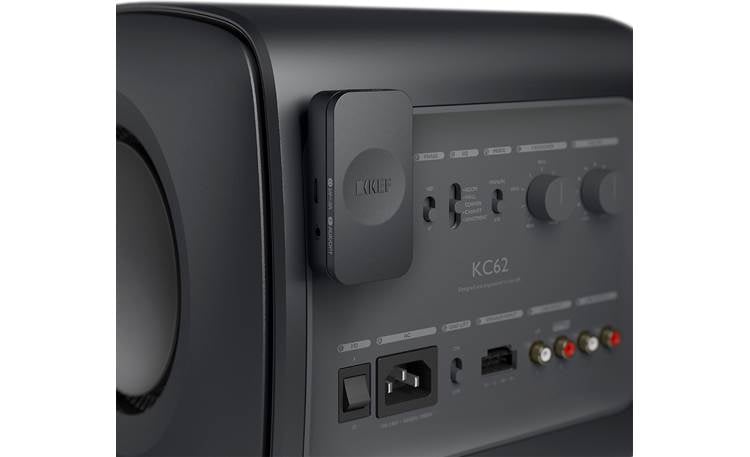 KEF XIO + KC62 Wireless Home Theater System Plugs directly into the sub for both signal and power