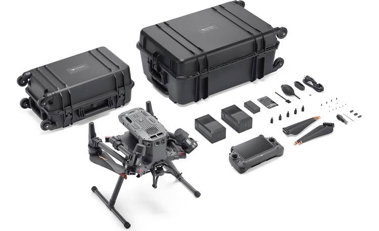 DJI Matrice 350 RTK Worry-free Plus Combo Combo includes aircraft, remote controller, two flight batteries, charging station, and case