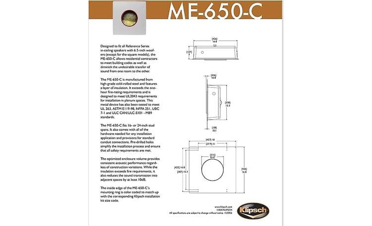 Klipsch ME-650-C Metal pre-construction enclosure for Klipsch