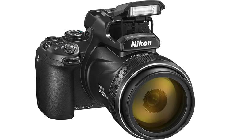 Nikon COOLPIX P1100 Shown with lens retracted and flash raised