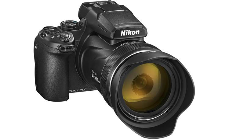 Nikon COOLPIX P1100 Shown with lens retracted and included HB-CP1 lens hood installed