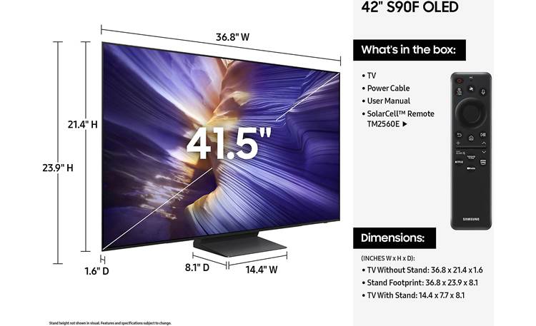 Samsung QN42S90F Dimensions from manufacturer may vary slightly from Crutchfield's measurements