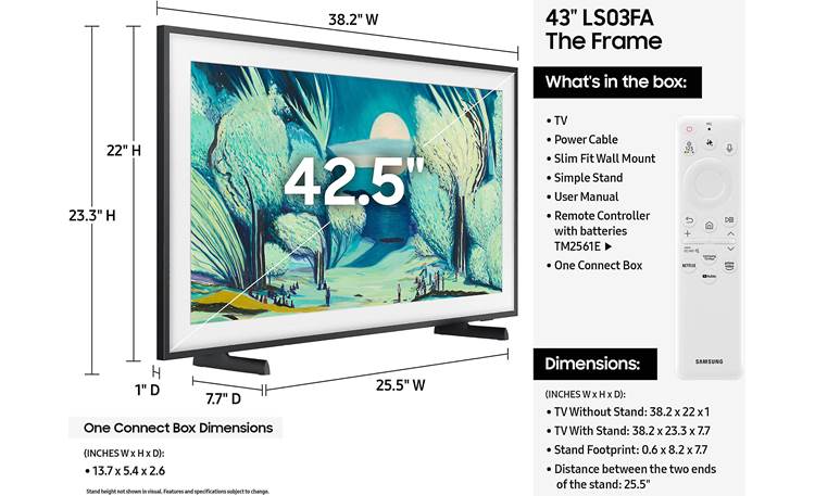 Samsung The Frame (LS03FA) Dimensions from manufacturer may vary slightly from Crutchfield's measurements