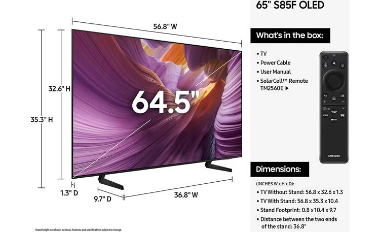 Samsung QN65S85F Dimensions from manufacturer may vary slightly from Crutchfield's measurements