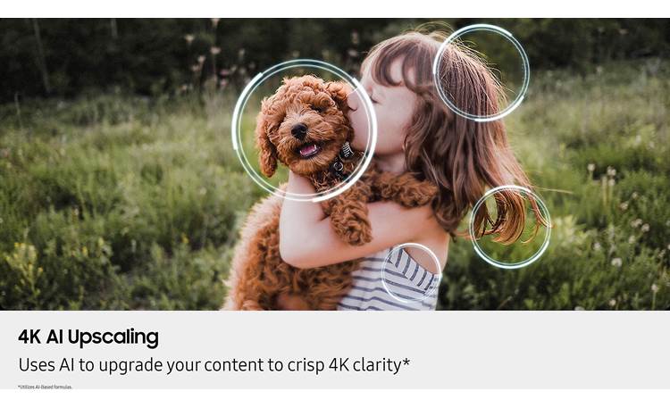 Samsung QN65S85F 4K AI Upscaling enhances standard-def and high-def video signals for optimum display on a 4K screen