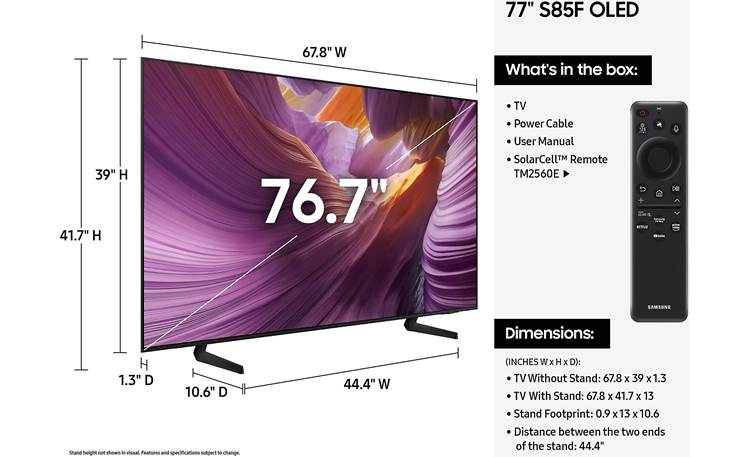 Samsung QN77S85F Dimensions from manufacturer may vary slightly from Crutchfield's measurements