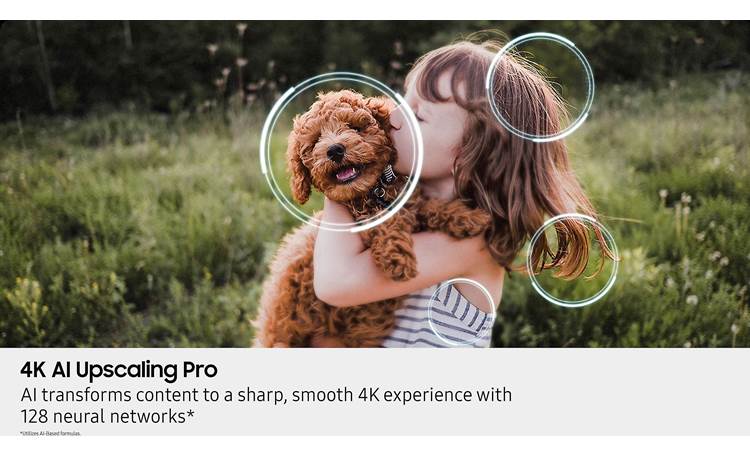 Samsung QN77S90F 4K AI Upscaling Pro enhances standard-def and high-def video signals for optimum display on a 4K screen