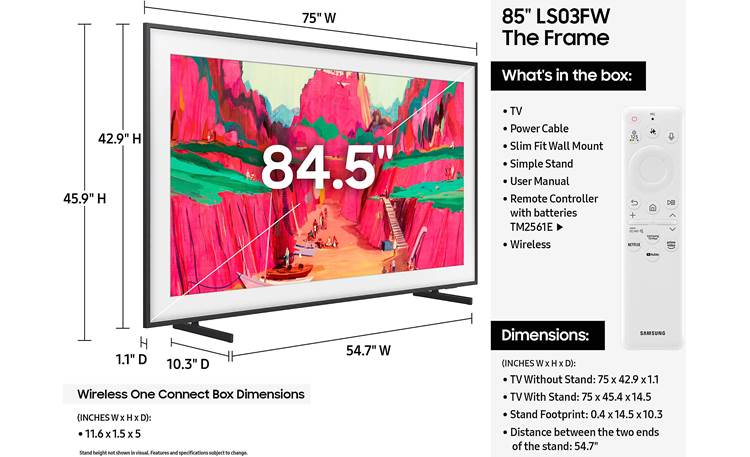 Samsung The Frame Pro (LS03FW) Dimensions from manufacturer may vary slightly from Crutchfield's measurements
