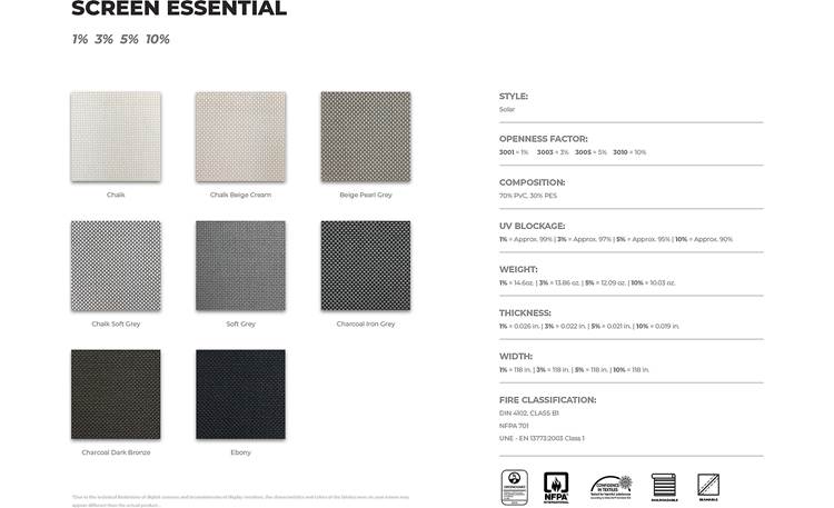 PowerShades Motorized Open Roll, Screen Essential 3% Fabric color options