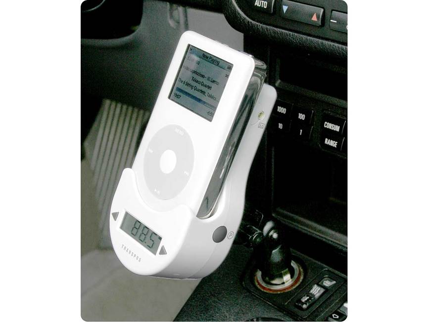 DLO TransPodFM™ (White) Car charger/FM transmitter/base dock for
