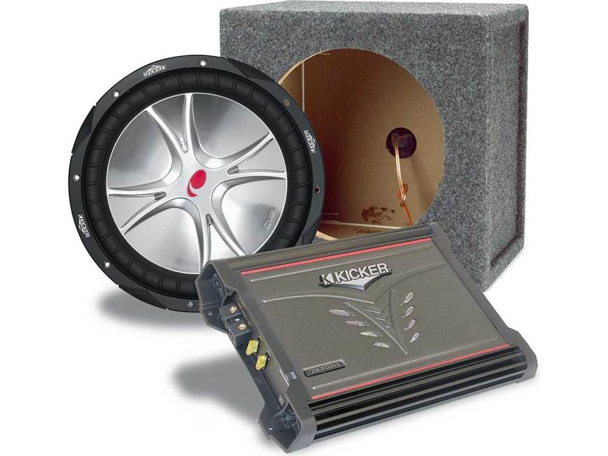 Kicker Bass Package Kicker ZX300.1 mono amplifier CompVR CVR124 12