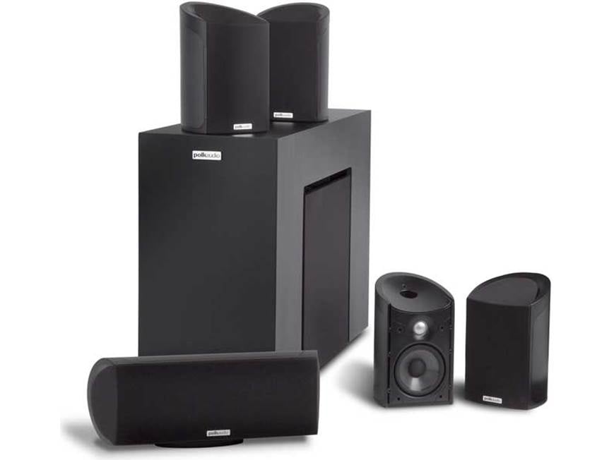 Polk Audio RM6880 5 compact satellite speakers and a powered