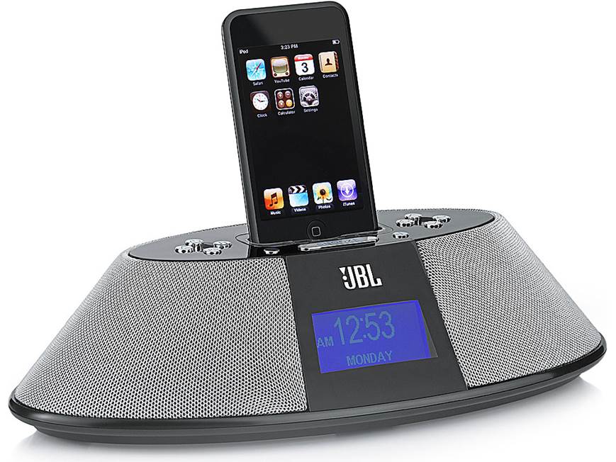JBL On Time™ 200iD Powered iPod® speaker system and AM/FM clock