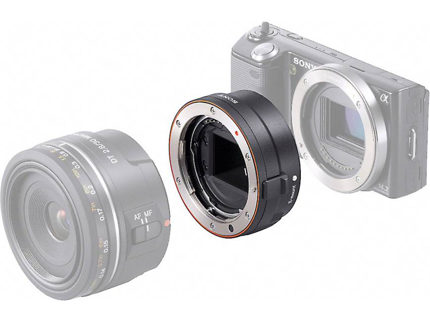 ソニーアルファNEx7とLA-EA１マウント付き Sony LA-EA1 Alpha A-mount lens to NEX camera adapter at Crutchfield