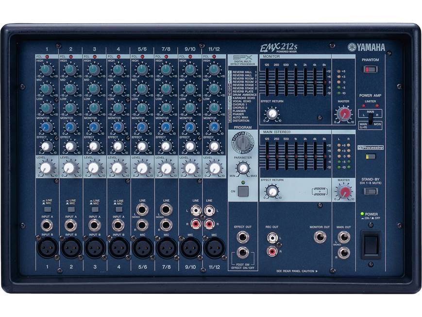 YAMAHA EMX212S パワードミキサー 12チャンネル Yamaha EMX212S 12-channel, 220-watt x 2 powered mixer at Crutchfield