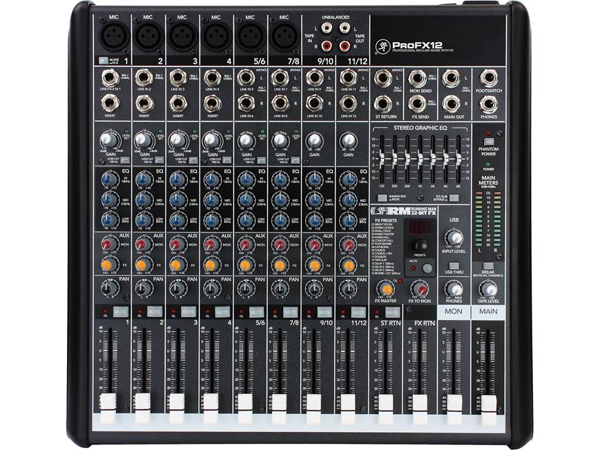 Mackie PROFX12 12-channel mixer with effects, USB connection, and