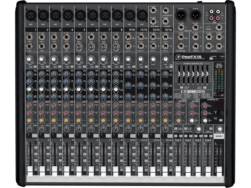Mackie ProFX16 16-channel mixer with effects, USB connection, and