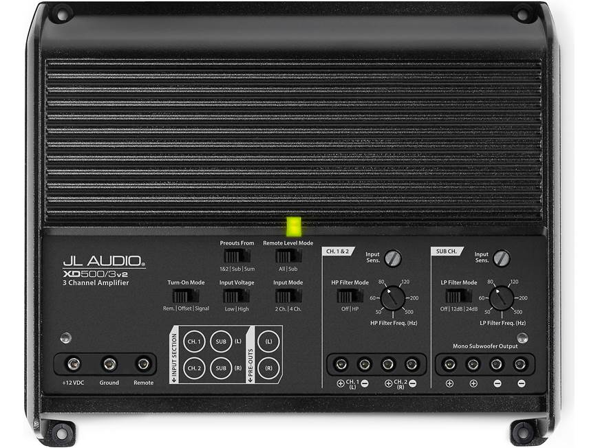 JL Audio XD500/3v2 3-channel car amplifier — 75 watts RMS x 2 at 4
