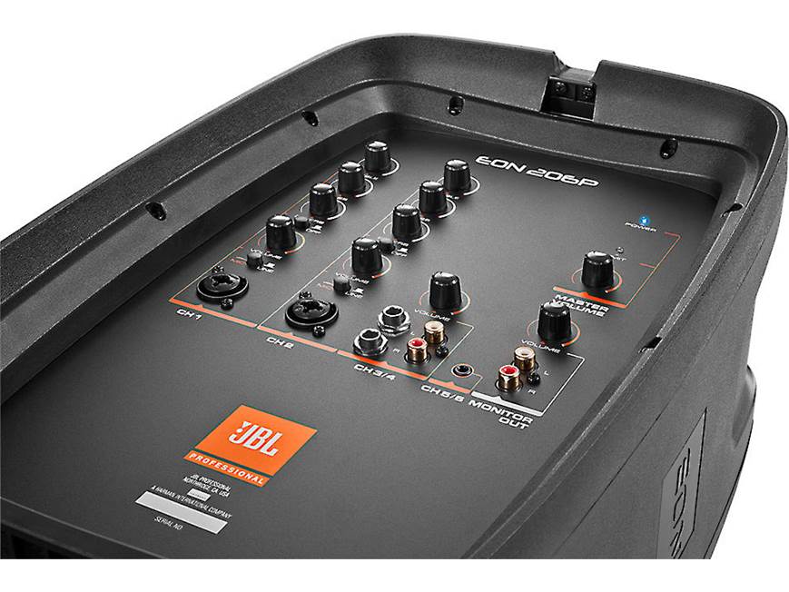 JBL EON206P 160-watt portable powered PA with 6-channel mixer at