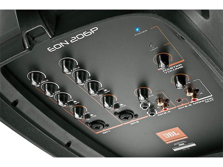 JBL EON206P 160-watt portable powered PA with 6-channel mixer at