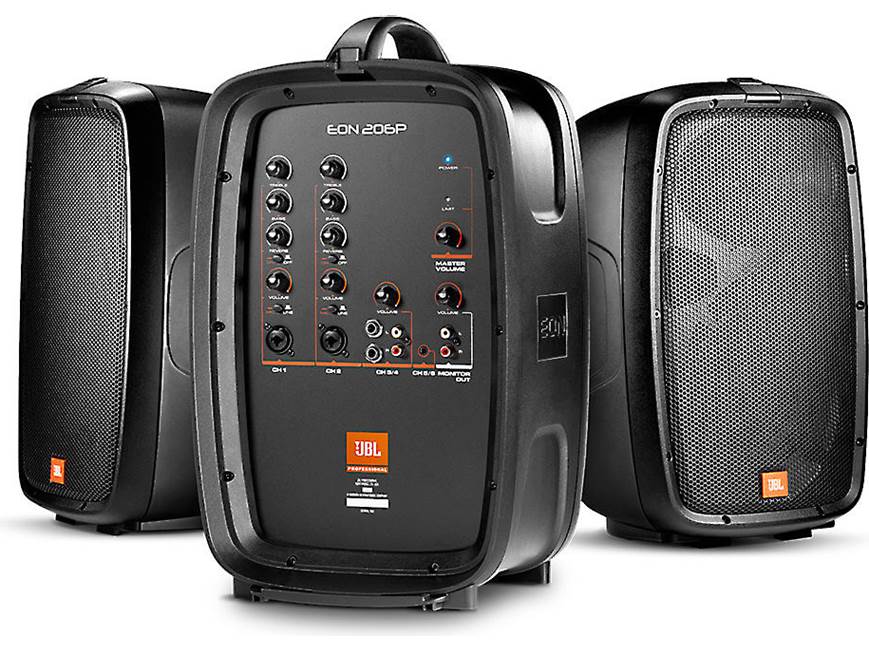 JBL EON206P 160-watt portable powered PA with 6-channel mixer at