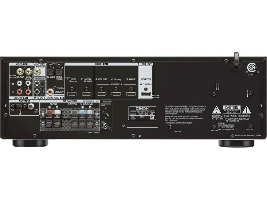 Denon AVR-S510BT 5.2-channel home theater receiver with Bluetooth