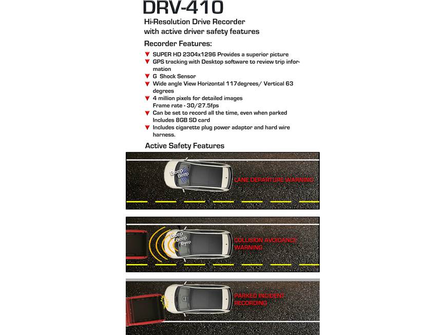 Kenwood DRV-410 HD dash cam with GPS and safety sensor at Crutchfield