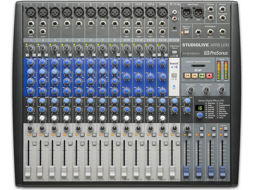 PreSonus StudioLive AR16 USB 18-channel mixer with multi-track
