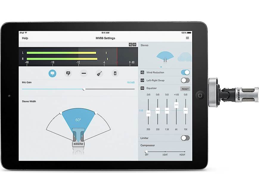 Shure MOTIV™ MV88 iOS® digital condenser microphone with Lightning