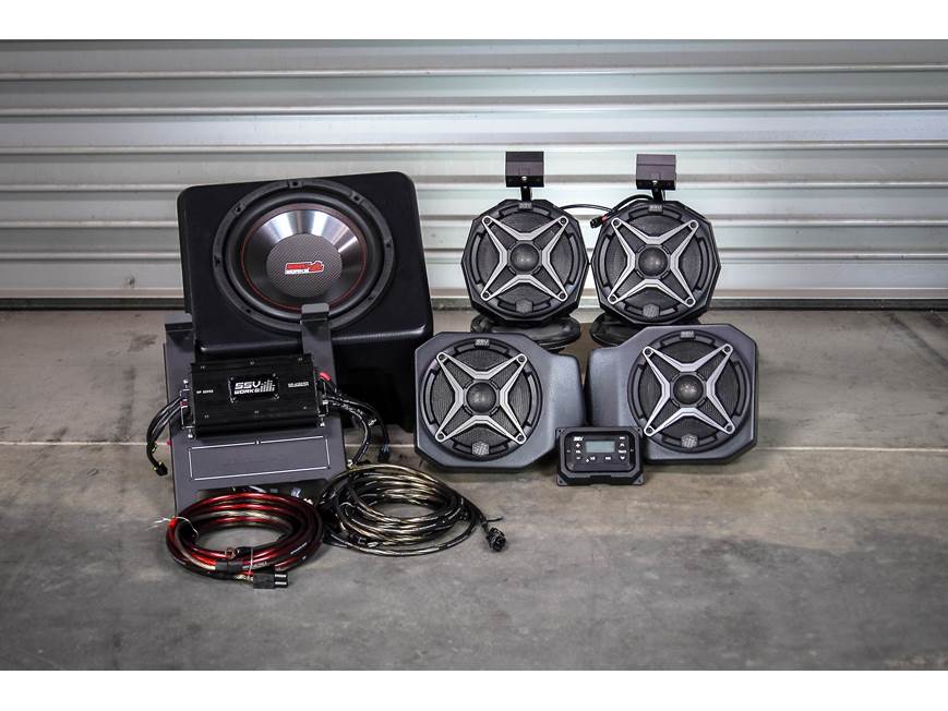 SSV Works RG4-5A 5-speaker audio upgrade kit for the 2018-up Polaris Ranger XP1000: contains receiver, 4 speakers, 10" powered sub, 4-channel amp, and mounting kits at Crutchfield SSV Works RG4-5A 5-speaker audio upgrade kit for the 2018-up Polaris Ranger XP1000: contains receiver, 4 speakers, 10" powered sub, 4-channel amp, and mounting kits at Crutchfield