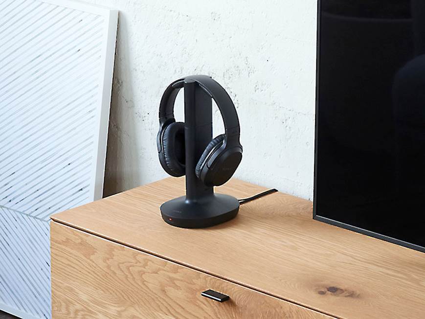 Sony WH-RF400 Wireless TV headphones with transmitter at Crutchfield