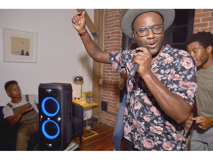 JBL PartyBox 300 Portable Bluetooth® speaker with light display at