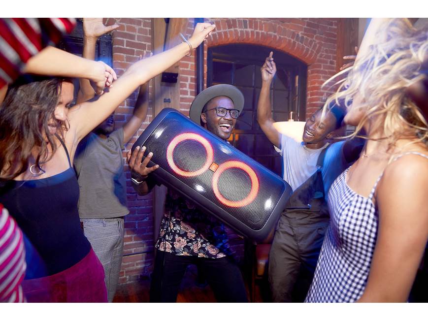 JBL PartyBox 300 Portable Bluetooth® speaker with light display at