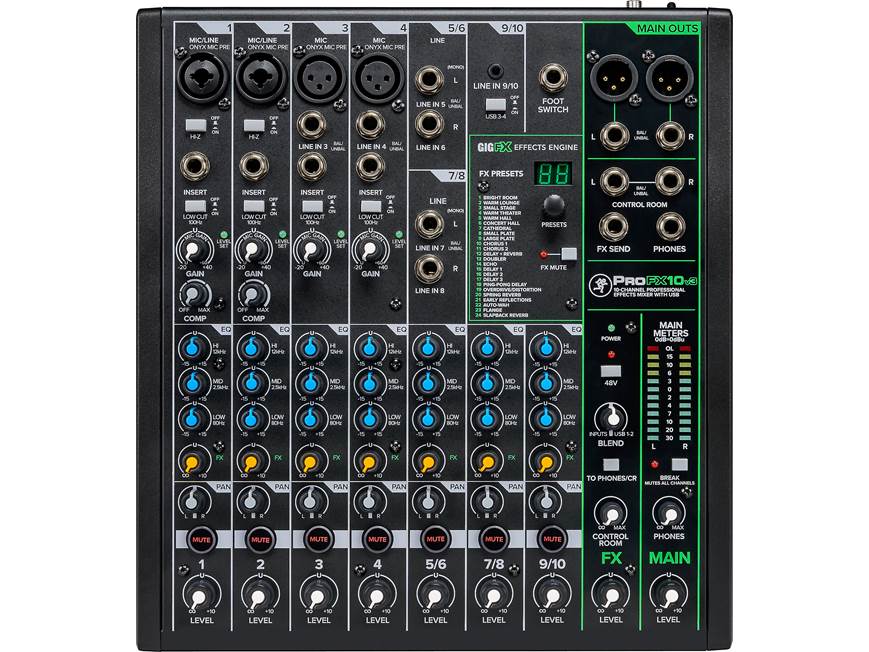 Mackie ProFX10v3 10-channel mixer — with effects, compression, and