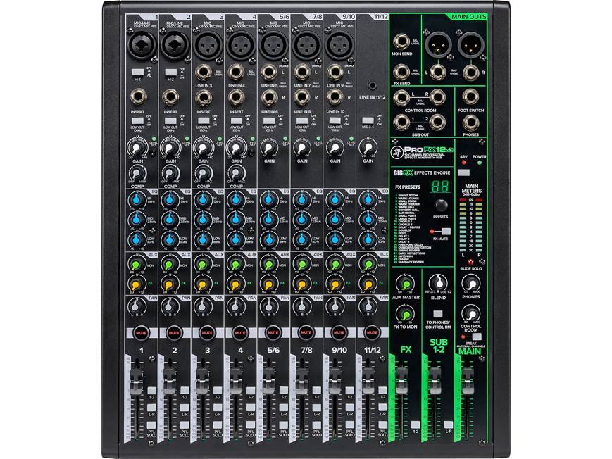 Mackie ProFX12v3 12-channel mixer — with effects, compression, and