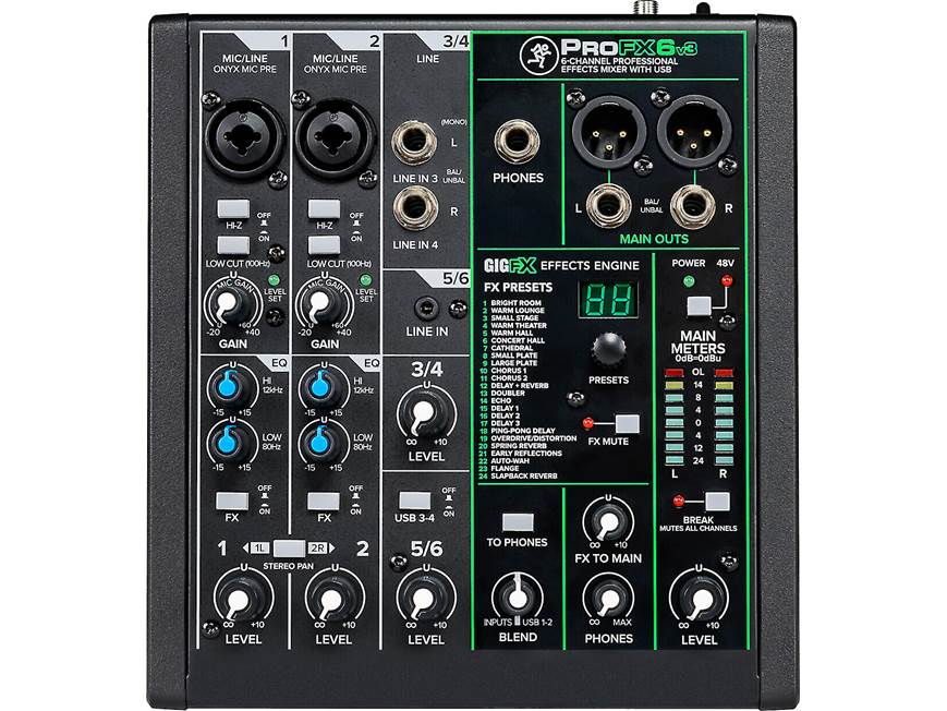 Mackie ProFX6v3 6-channel mixer — with effects and USB connection