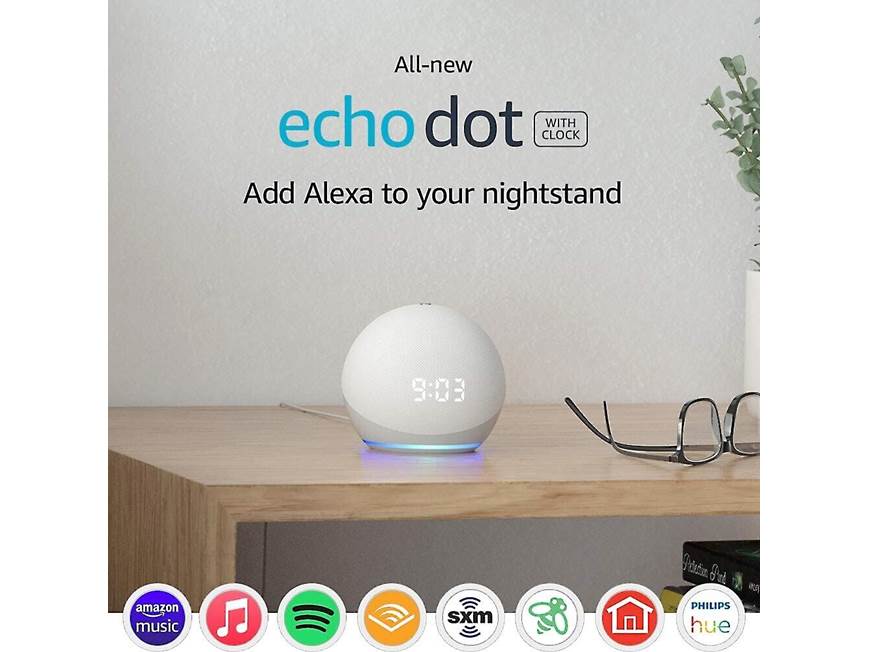 Amazon Echo Dot with Clock (4th Generation) (Glacier White