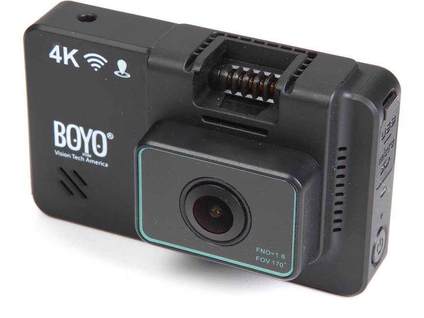 Boyo VTR419GW 4K dash cam with included rear-view cam at Crutchfield