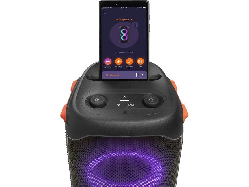 JBL PartyBox 110 Portable Bluetooth® speaker with light display at
