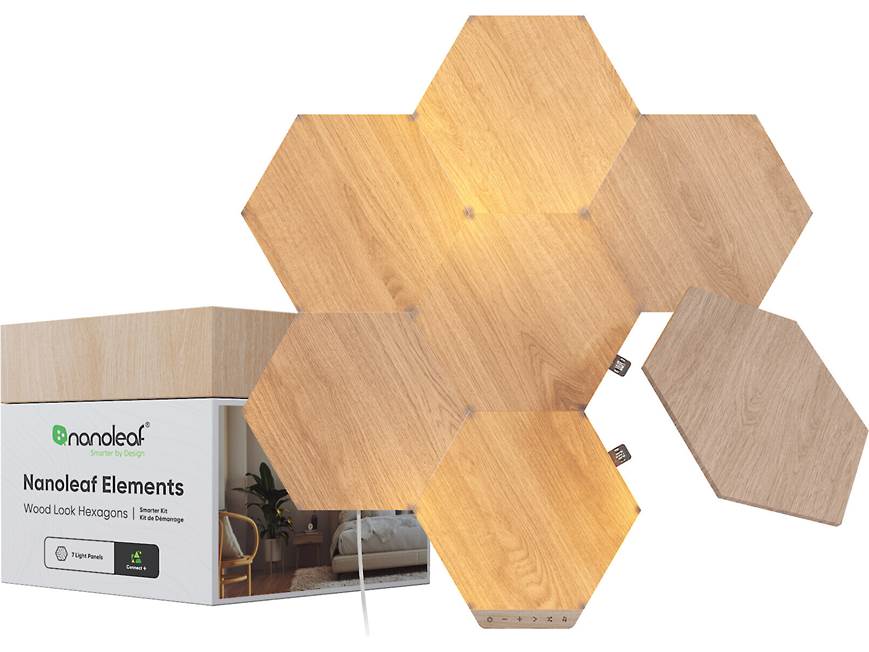 Nanoleaf Elements Smarter Kit Base kit with 7 wood-look hexagonal