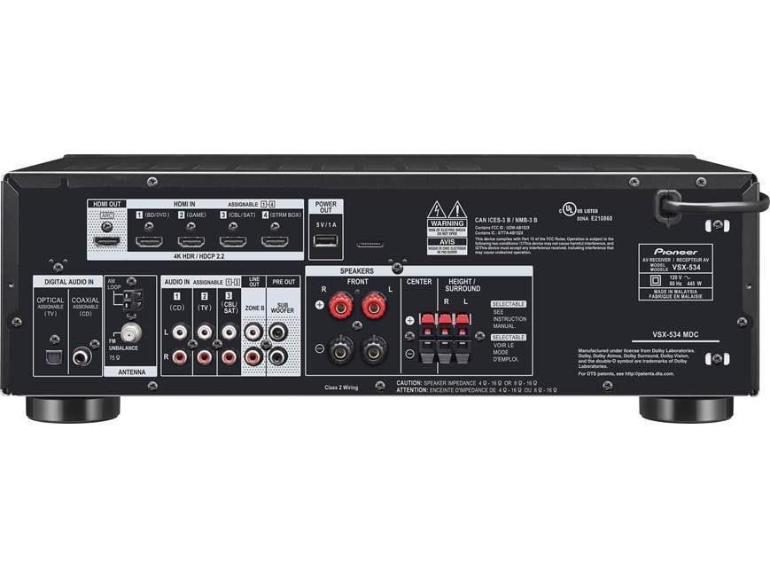 Pioneer VSX-534 5.2-channel home theater receiver with Dolby Atmos