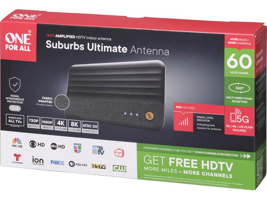 Antenna TV Digitale Terrestre Interna Amplificata Vsnetwork - 4K, 100km, Ultrapiatta Con USB