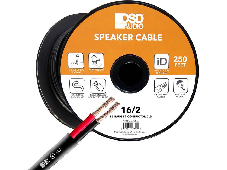 OSD 16/2 CL3 Speaker Cable (250 feet, Black) 16-gauge, 2-conductor