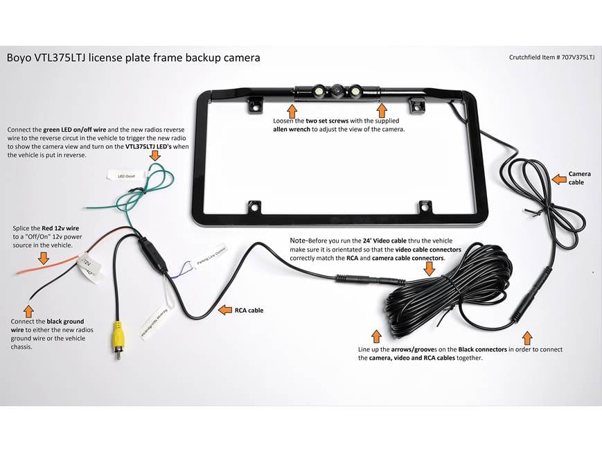Boyo VTL375LTJ (Black) License plate frame with backup cam and